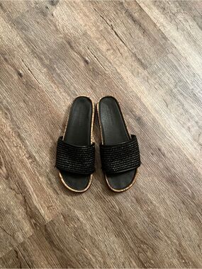 Lucky Brand Black Woven Slide Sandals